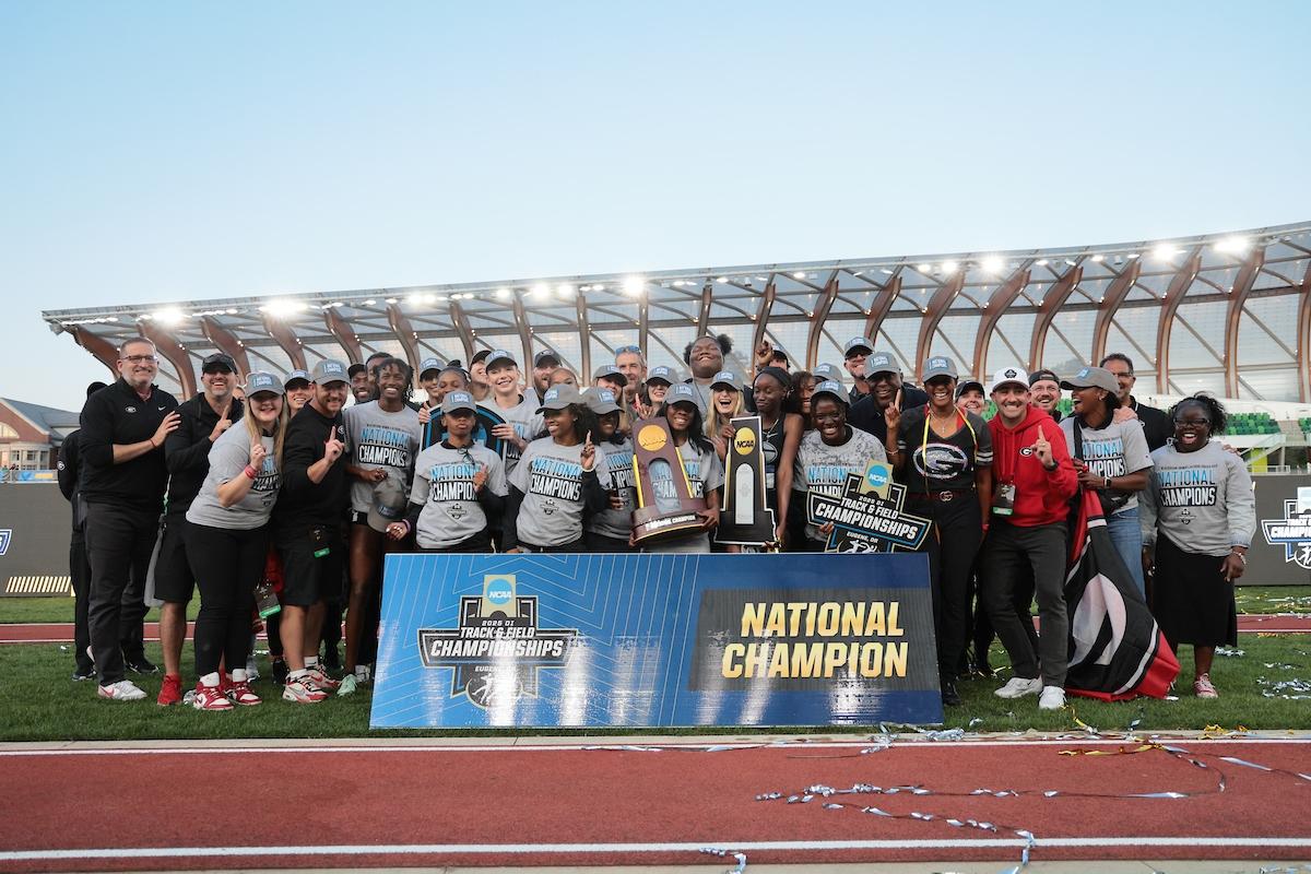 The Georgia women's outdoor track and field team celebrates winning the 2025 championship